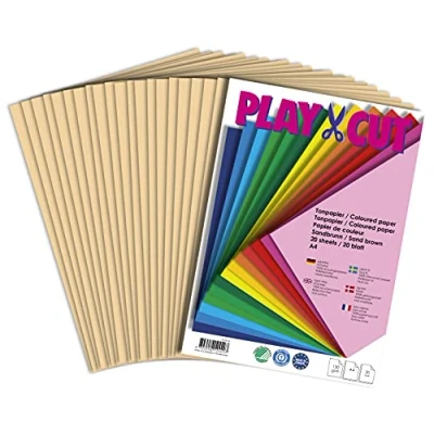 Abbildung von PLAY CUT Tonpapier A4 Sandbraun (130g/m2) 20 Bogen Din Papier zum Basteln Drucken Dickes Bedruckbares Bastelpapier Set und Druckerpapier Premium Tonzeichenpapier &amp; Craft Paper