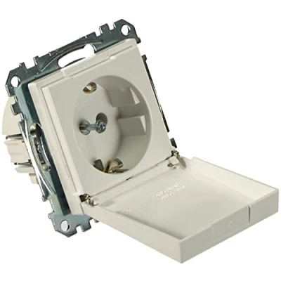 Abbildung von Schneider Electric Merten MEG2311 0325 SCHUKO Steckdose mit Klappdeckel, Steckklemmen, System M, aktivweiß glänzend, Schutzkontaktsteckdose