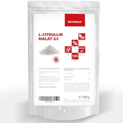 Abbildung von NUTRINAX L Citrullin Malat 2:1 Pulver 500g Aminosäure aus pflanzlicher Fermentation vegan, hochdosiert, ohne Zusätze optimale Löslichkeit