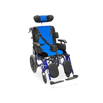 Abbildung von QUIRUMED Neurologischer Rollstuhl, Sitzbreite 46 cm, ausziehbar, Aluminium, klappbar, Hebelbremsen, Kippschutz, Haltegurt, Verstellbarer Kopf, für ältere Menschen