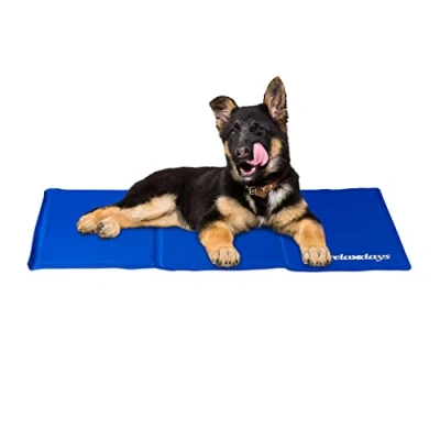 Abbildung von Relaxdays Kühlmatte Hund, selbstkühlend, abwischbar, robust, mit Gel, Kühldecke für Tiere, Kältedecke 50 x 90 cm, blau