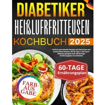Abbildung von Diabetiker Heißluftfritteusen Kochbuch: Einfach und schnelle Rezepte mit fettarmen zuckerfreien Zutaten, die für Typ 1 2 Diabetes geeignet sind. Ein 60 Tage Ernährungsplan ist enthalten