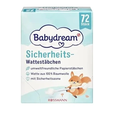 Abbildung von Babydream Sicherheits Wattestäbchen mit Sicherheitszone 4 x 72 Stück 100% Baumwolle