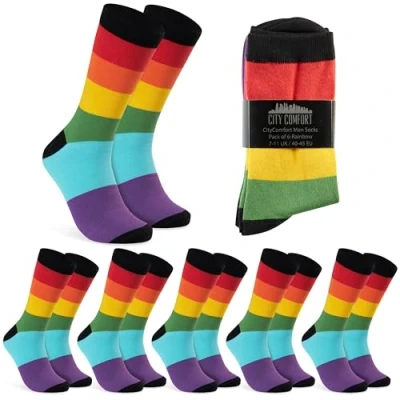 Abbildung von CityComfort Socken Herren, Atmungsaktive Crew im Multipack (Multi Regenbogen 6er Pack)