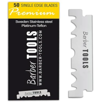 Abbildung von Schachtel mit 50 Klingen für Rasiermesser, Wechselklinge BARBER TOOLS