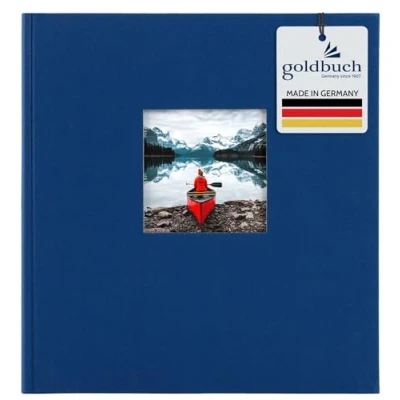 Abbildung von goldbuch 27975 Fotoalbum mit Fensterausschnitt, Bella Vista, Erinnerungsalbum 30 x 31 cm, Foto Album 60 schwarze Seiten Pergamin Trennblättern, Fotobuch aus Leinen, Blau