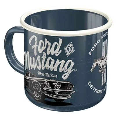 Abbildung von Nostalgic Art Retro Emaille Tasse, 360 ml, Ford Mustang The Boss Geschenk Idee für Zubehör Fans, Camping Becher, Vintage Design