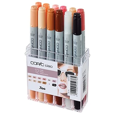 Abbildung von COPIC Ciao Marker 12er Set &quot;Portätfarben&quot;, Allround Layoutmarker, im praktischen Acryl Display zur Aufbewahrung und einfachen Entnahme