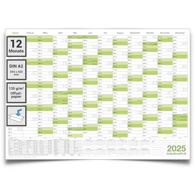 Abbildung von Kalenderoutlet Din A2 Wandkalender 2025 Jahresplaner gefaltet, mittlerer Kalender Größe S, deutsch sprachig