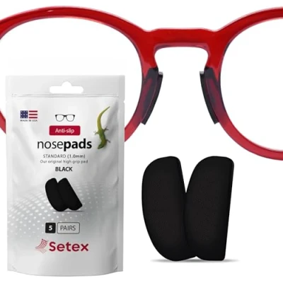 Abbildung von Setex Gecko Grip Anti Rutsch Nasenpads für Brillen (5 schwarze Paare), innovative mikrotexturierte Fasern, ultrastarker Grip, selbstklebende Pads