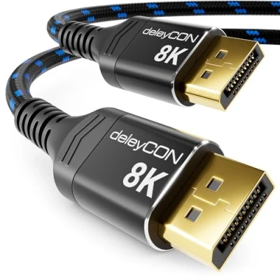 Abbildung von deleyCON 3,0m DisplayPort Kabel 1.4 (8K@60Hz 4K@165Hz 2K@360Hz/240Hz/165Hz/144Hz) UHD WQHD HDR AMD FreeSync + NVIDIA G Sync für Gaming Monitor Grafikkarte PC