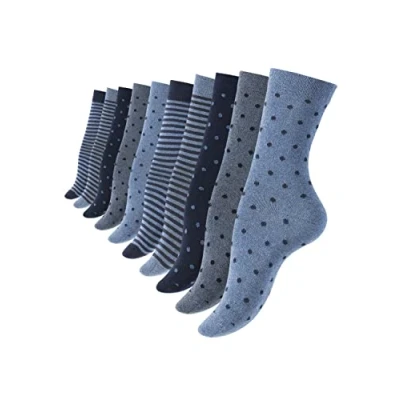 Abbildung von Vincent Creation 10 Paar Süsse Damensocken &amp; Mädchensocken Dot&#039;s and Stripes, Baumwolle gepunktet und geringelt (39/42, jeansblau)
