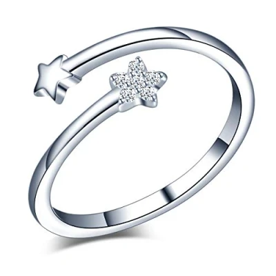 Abbildung von Yumilok Damen Ring Einstellbar Jahrestag Sterne Partnerringe Fingerring Midi Vertrauensring 925 Sterling Silber für Frauen Mädchen