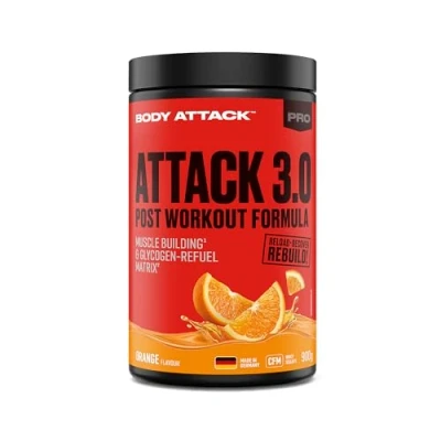 Abbildung von Body ATTACK Post 3.0, 900g, Orange Workout Shake mit Maltodextrin, Creatin, Whey Protein Isolate und Glutamin