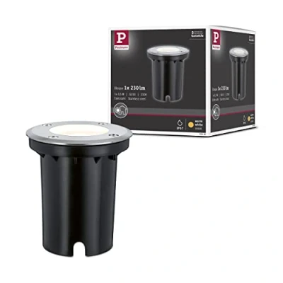 Abbildung von Paulmann 93992 Outdoor Special LED Bodeneinbauleuchte Set IP67 Rund GU10 Warmweiß 3,5W Einbaustrahler Terassenbeleuchtung Bodeneinbaustrahler, 12,4 x 10,8 cm, Silber