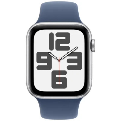 Abbildung von Apple Watch SE (2. Generation) GPS + Cellular 44 mm Smartwatch mit Aluminiumgehäuse in Silber und Sportarmband Denim (M/L). Fitness Schlaftracker, Unfallerkennung, Herzfrequenzmesser