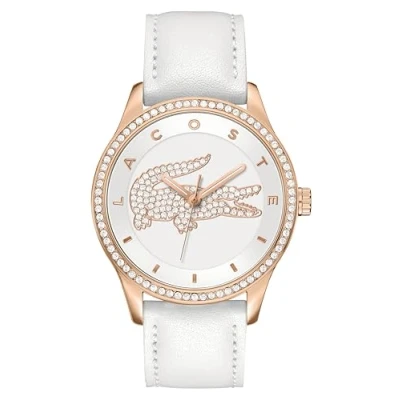 Abbildung von Lacoste Analog Quarzuhr für Damen mit Weisses Lederarmband 2000821, Silber und Weiß
