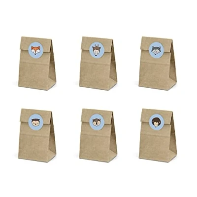 Abbildung von PartyDeco Kraftpapier Süßwaren Taschen Set von Geschenk mit Aufklebern für Gäste Geschenkverpackung Geburtstag Tischdekorationen