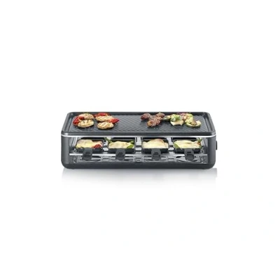 Abbildung von SEVERIN Raclette Grill für 8 Personen, mit großer antihaftbeschichteter Grillplatte, extra tiefe Pfännchen, Spülmaschinengeeignet, Tischgrill, Black Line Lite, RG 2365