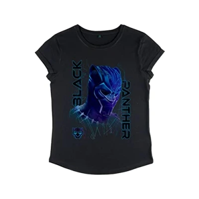 Abbildung von Marvel Damen Avengers Classic Ultra Panther Women&#039;s Rolled Sleeve T shirt, Schwarz, XL