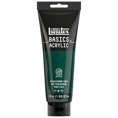 Abbildung von Liquitex 88700226 Basics Acrylfarbe, monopigmentierte Künstlerpigmente, lichtecht, mittlere Viskosität, Archivqualität, seidenglänzender Finish, 250ml Tube Phthalozyaningrün