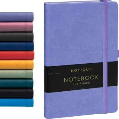 Abbildung von NOTIQUE Notizbuch Liniert, Hardcover Notizbuch, Notizheft, Journal, Tagebuch mit Gummiband und Stifthalter 13x21cm, 192 Seiten (Lila, Liniert)
