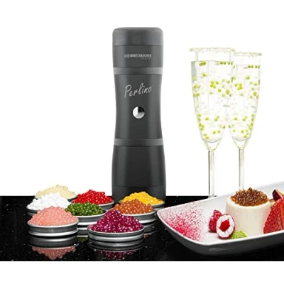 Abbildung von ROMMELSBACHER Food Designer FD 500 Perlino für bis zu Geleeperlen pro Minute, 2 Edelstahldüsen große und kleine Geleeperlen, 200 ml Füllmenge, integrierter Zutatenbehälter, Ein/Ausschalter