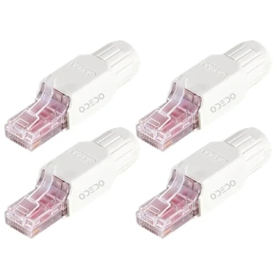Abbildung von odedo 4x RJ45 Netzwerkstecker CAT6A CAT7 werkzeuglos Lan Stecker werkzeugfreie Montage ohne Werkzeug Ethernet 10Gbps PoE++