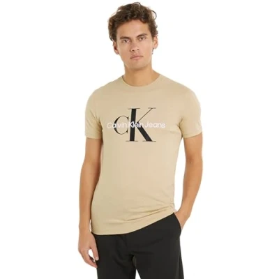 Abbildung von Calvin Klein Jeans Herren T Shirt Kurzarm Rundhalsausschnitt, Beige (Pale Khaki), XL