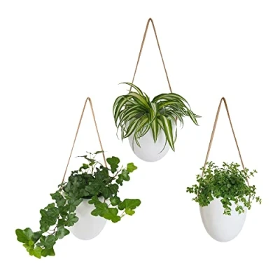 Abbildung von Gadgy Hängende Blumentöpfe Set 3 Stück Blumentopf Wand Keramik Hängeampel Wandvasen für Pflanzen Hängeblumentöpfe Innen Wandpflanzenhalter Skandinavische Deko Wanddeko Flur