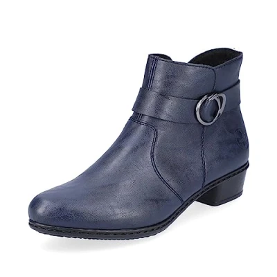 Abbildung von Rieker Damen Biker Boots Y0775, Frauen Stiefeletten,Bootee,Booties,halbstiefel,Kurzstiefel,uebergangsschuhe,uebergangsstiefel,blau (14),40 EU / 6.5 UK