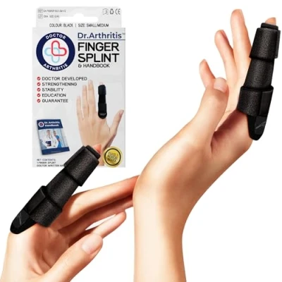 Abbildung von Dr. Arthritis Von Ärzten Entworfen Fingerbandage, Fingerschiene Kleiner Finger/Mittelfinger/Zeigefinger Fingerschutz bei Verletzung mit Klammern &amp; Schienen [Schwarz, S/M, Paar]