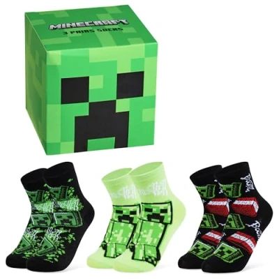 Abbildung von Minecraft Jungen Lustige Socken mit Motiv, Multipack Geschenke für Kinder(Grüner Würfel 3er Pack,EU 35 40)