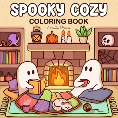 Abbildung von Spooky Cozy: Cute &amp; Simple Coloring Book for Adults and Teens Featuring Adorable Characters, Creepy Creatures Cozy Hygge Scenes Relaxation