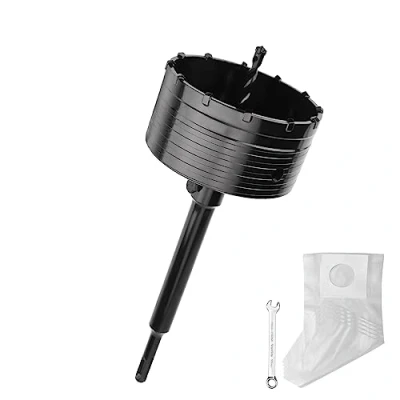 Abbildung von 102MM Bohrkrone (XXL Zähne) schwarz set mit 220mm SDS plus verlängerung und 4 Schneidigen Zentrierbohrer 8x110mm,Wandlochsägebohrer für Mauerwerk Beton