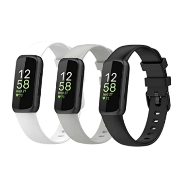 Abbildung von Waekethy Armband für Fitbit Inspire 3, Silikon Armbänder Sport Uhrenarmbänder Ersatzarmband Kompatibel mit 3 (S, Weiß+Grau+Schwarz)