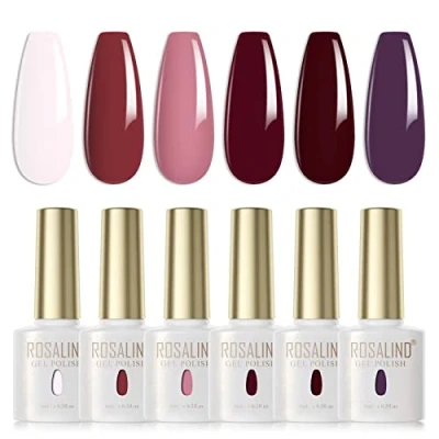 Abbildung von ROSALIND UV Nagellack Set 6 Farben Hellrosa Rosa Rot Weinrot Dunkellila Gel Soak Off Nail Polish Für Lampe Valentinstag