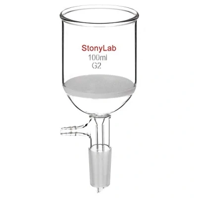 Abbildung von StonyLab Glas Buchner Trichter Filter, Borosilikatglas Vakuum Filtertrichter 100ml mit Mittlerer Fritte(G2), 56mm Scheibendurchmesser, 60mm Tiefe, 24/40 Standard Taper Innengelenk