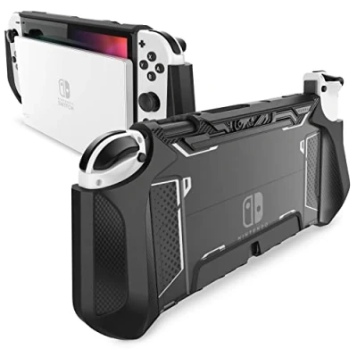 Abbildung von mumba Dockable Hülle für Nintendo Switch OLED 2021, [Blade] TPU Grip Schutzhülle Zubehör Kompatibel mit 7 Zoll und Joy Con Controller (Schwarz)