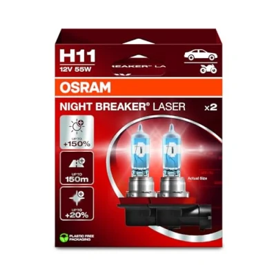 Abbildung von Osram NIGHT BREAKER LASER H11, 150% mehr Helligkeit, Halogen Scheinwerferlampe, 64211NL 2HB, 12V PKW, Hängebox (2 Lampen), white