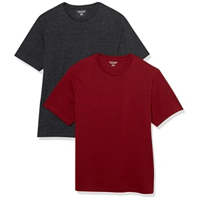 Abbildung von Amazon Essentials Herren Kurzärmliges T Shirt mit Rundhalsausschnitt in normaler Passform, 2er Pack, Burgunderrot/Dunkelgrau Meliert, XXL