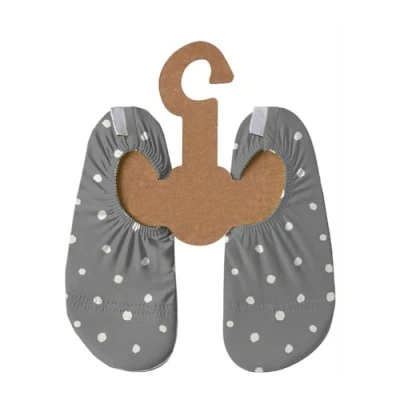 Abbildung von Slipstop Kinder Strandschuhe Anti Rutsch Sport Schwimmschuhe Badeschuhe Urlaub Grau mit weißen Punkten Sonnenschutzfaktor 50+, Gr. 33 35