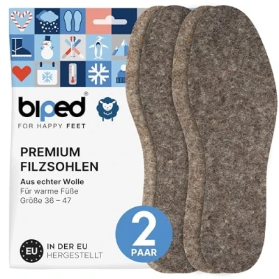 Abbildung von biped 2 Paar Filz Einlegesohlen aus reiner Wolle Wärmende Schuheinlagen natürlichem für ein angenehmes Klima im Schuh z2754(36 37)
