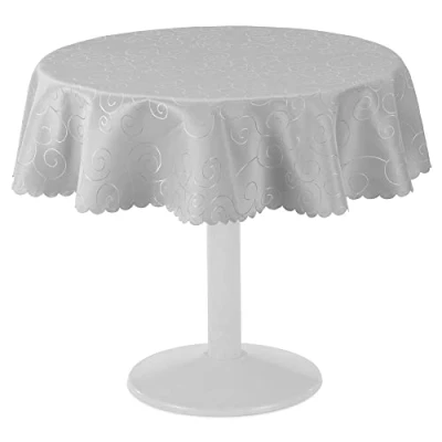 Abbildung von JEMIDI Tischdecke Ornamente Seidenglanz Edel Tisch Decke Tafeldecke 31 Größen und 7 FarbenHellgrau Rund 135cm