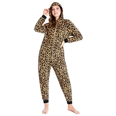 Abbildung von CityComfort Jumpsuit Damen Kuschelig Fleece Einteiler Schlafanzug Onesie S XL (Braun Leopard, S)