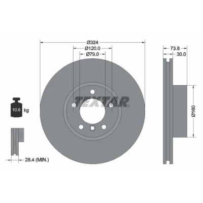 Abbildung von TEXTAR PRO+ 92107105 Bremsscheibe 324 30 05/06 120 innenbelüftet beschichtet hochgekohlt ohne Radbefestigungsbolzen, Radnabe BMW: 5 Saloon