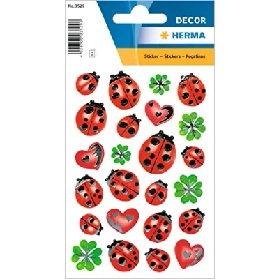 Abbildung von HERMA 3529 Aufkleber Marienkäfer Glück klein, 48 Stück, Ladybug Sticker mit Silberprägung, Kleeblatt Etiketten für Fotoalbum Hochzeit Tagebuch Poesiealbum Scrapbooking Liebe Dekoration Briefe Basteln