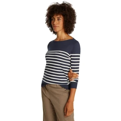 Abbildung von Tommy Hilfiger Damen Pullover Strickpullover, Mehrfarbig (Dark Night Navy/Ivory Petal STP), M