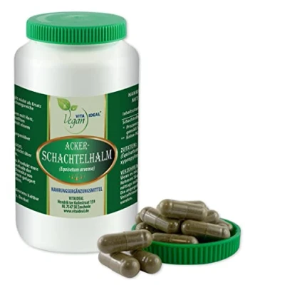 Abbildung von VITA IDEAL Vegan® Acker Schachtelhalm Kraut 360 Kapseln Equisetum arvense Zinnkraut Tagesportion 700mg Schachtelhalmkraut reines Pulver, original von VITAIDEAL.