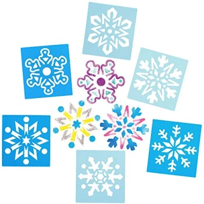 Abbildung von Baker Ross AX404 Schneeflocken Schablonen, 8 Stück, Schneeflocke, Weihnachtsdekorationen, Schablonen zum Basteln, Wiederverwendbar, für Kinder